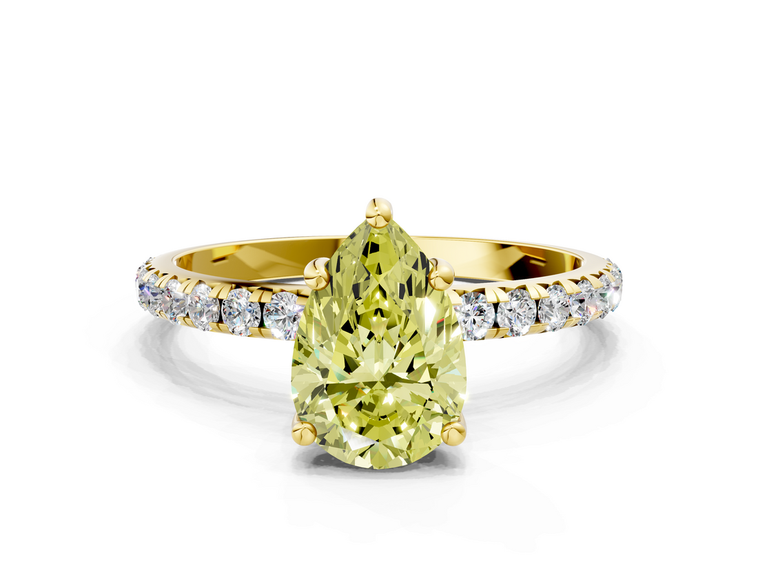 Yellow gold Fancy Yellow Pear  Cut Diamond Pavé Band Solitaire with Four-Prong Setting_3