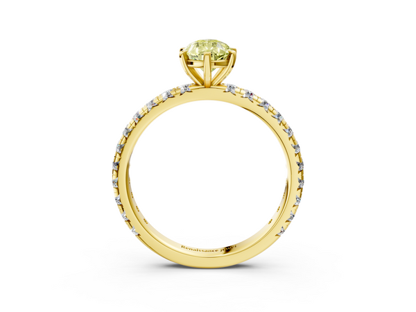 Yellow gold Fancy Yellow Pear  Cut Diamond Pavé Band with Four-Prong Setting