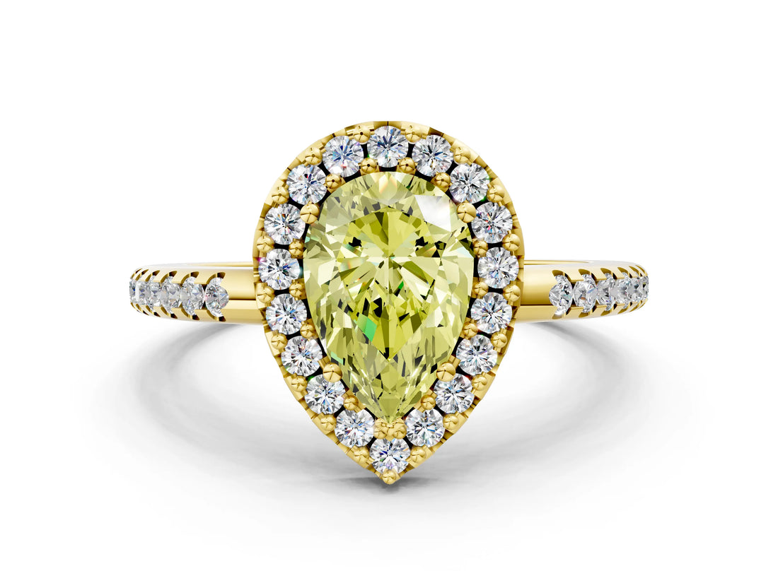 Yellow gold Fancy Yellow Pear Cut Diamond Pavé Halo Ring with Four-Prong Setting_36