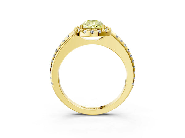 Yellow gold Fancy Yellow Pear Cut Diamond Pavé Halo Ring with Four-Prong Setting
