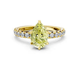 Yellow gold Fancy Yellow Pear Cut Diamond Pavé Solitaire Ring with Round Band and Prong Setting_12