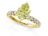 Yellow gold Fancy Yellow Pear Cut Diamond Pavé Solitaire Ring with Round Band and Prong Setting_25