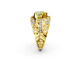 Yellow gold Fancy Yellow Pear Cut Diamond Pave Art Deco Split Shank Ring with Four-Prong Setting_2