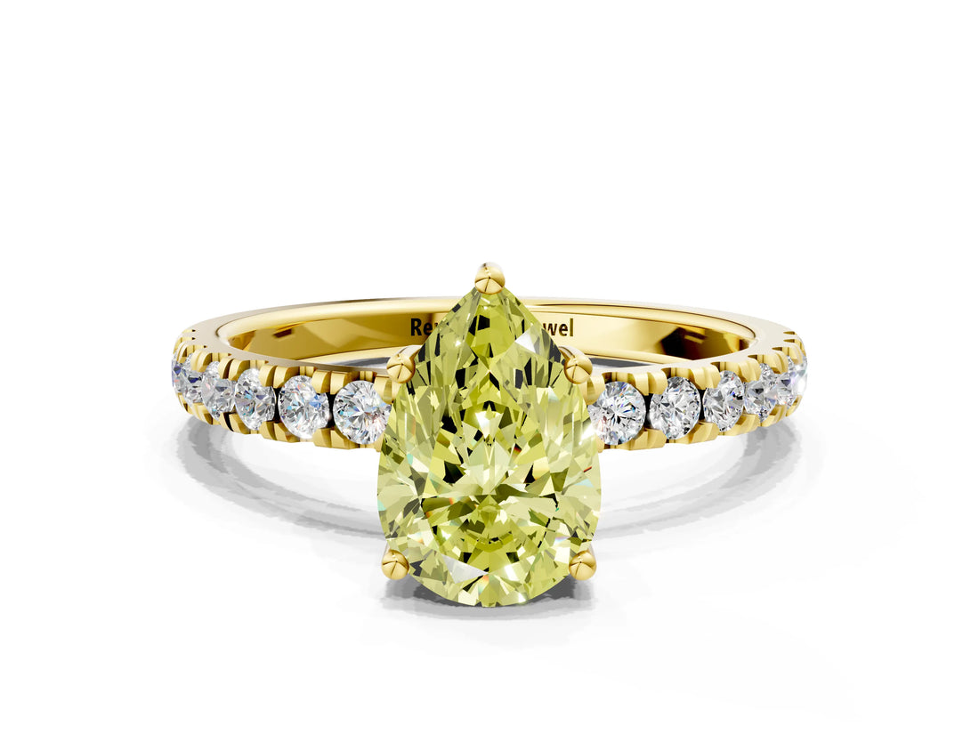 Yellow gold Fancy Yellow Pear Cut Diamond Pave Band Solitaire Ring with Four-Prong Setting_58
