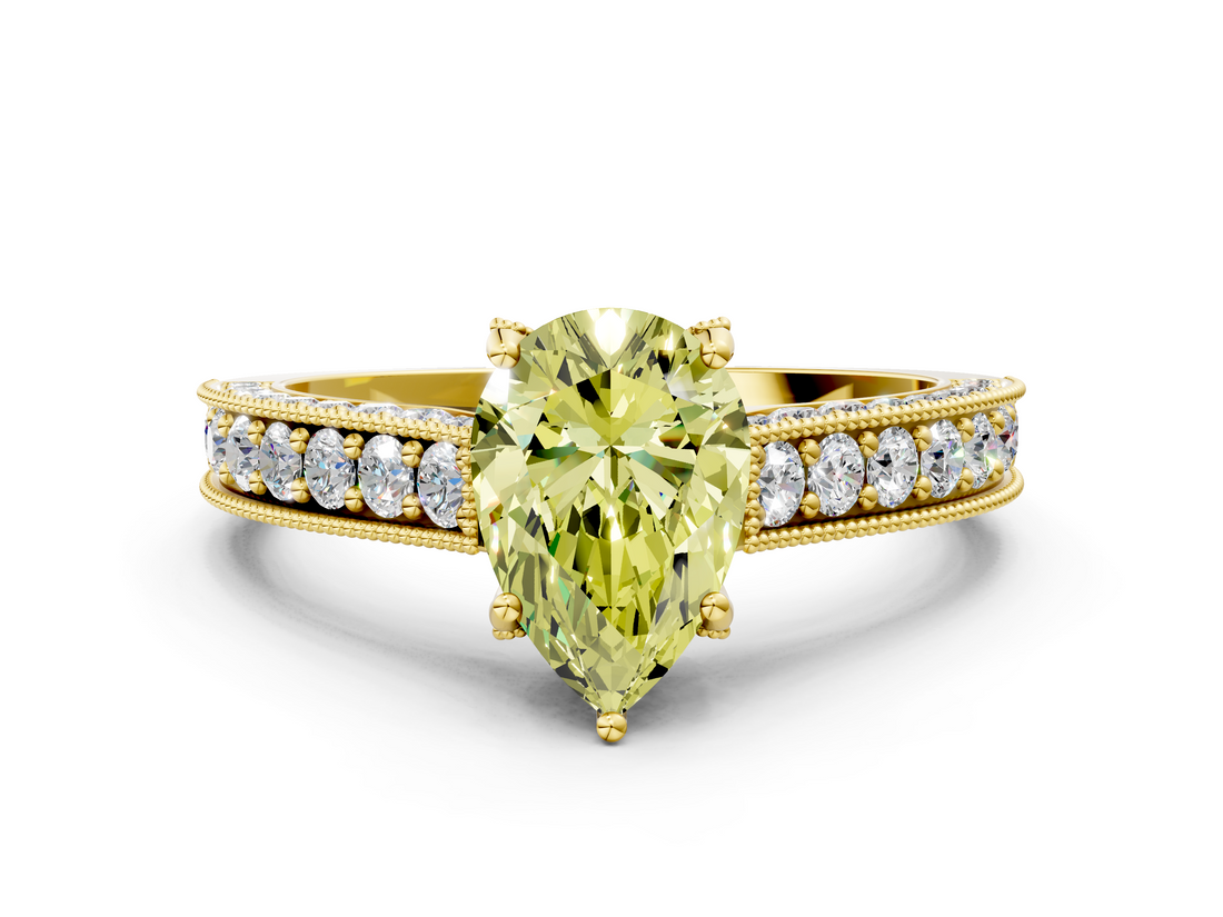 Yellow gold Fancy Yellow Pear  Cut Diamond Pave Band with Four-Prong Setting_37