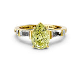 Yellow gold Fancy Yellow Pear  Cut Diamond Ring with Baguette Side Stones, Channel Set Band, and Four-Prong Setting_24