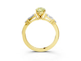 Yellow gold Fancy Yellow Pear  Cut Diamond Ring with Baguette Side Stones, Channel Set Band, and Four-Prong Setting_27
