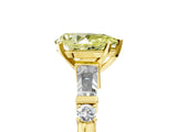 Yellow gold Fancy Yellow Pear  Cut Diamond Ring with Baguette Side Stones, Channel Set Band, and Four-Prong Setting_29