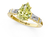 Yellow gold Fancy Yellow Pear  Cut Diamond Ring with Baguette Side Stones, Channel Set Band, and Four-Prong Setting_4