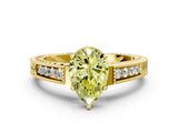 Yellow gold Fancy Yellow Pear Cut Diamond Ring with Milgrain Pavé Band and Four-Prong Setting_19