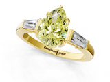 Yellow gold Fancy Yellow Pear  Cut Diamond Ring with Tapered Baguette Side Stones in Four-Prong Setting_4