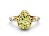 Yellow gold Fancy Yellow Pear Cut Diamond Scalloped Halo Engagement Ring with Round Shared Prong Band_12