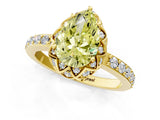 Yellow gold Fancy Yellow Pear Cut Diamond Scalloped Halo Engagement Ring with Round Shared Prong Band_13