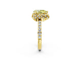 Yellow gold Fancy Yellow Pear Cut Diamond Scalloped Halo Engagement Ring with Round Shared Prong Band_14
