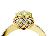 Yellow gold Fancy Yellow Pear Cut Diamond Scalloped Halo Engagement Ring with Round Shared Prong Band_16