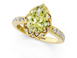 Yellow gold Fancy Yellow Pear Cut Diamond Scalloped Halo Engagement Ring with Round Shared Prong Band_25