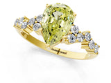 Yellow gold Fancy Yellow Pear Cut Diamond Scattered Round Accent Ring with Prong Setting_13