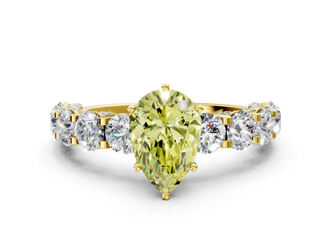 Yellow gold Fancy Yellow Pear Cut Diamond Side Stone Engagement Ring with Four-Prong Setting_36
