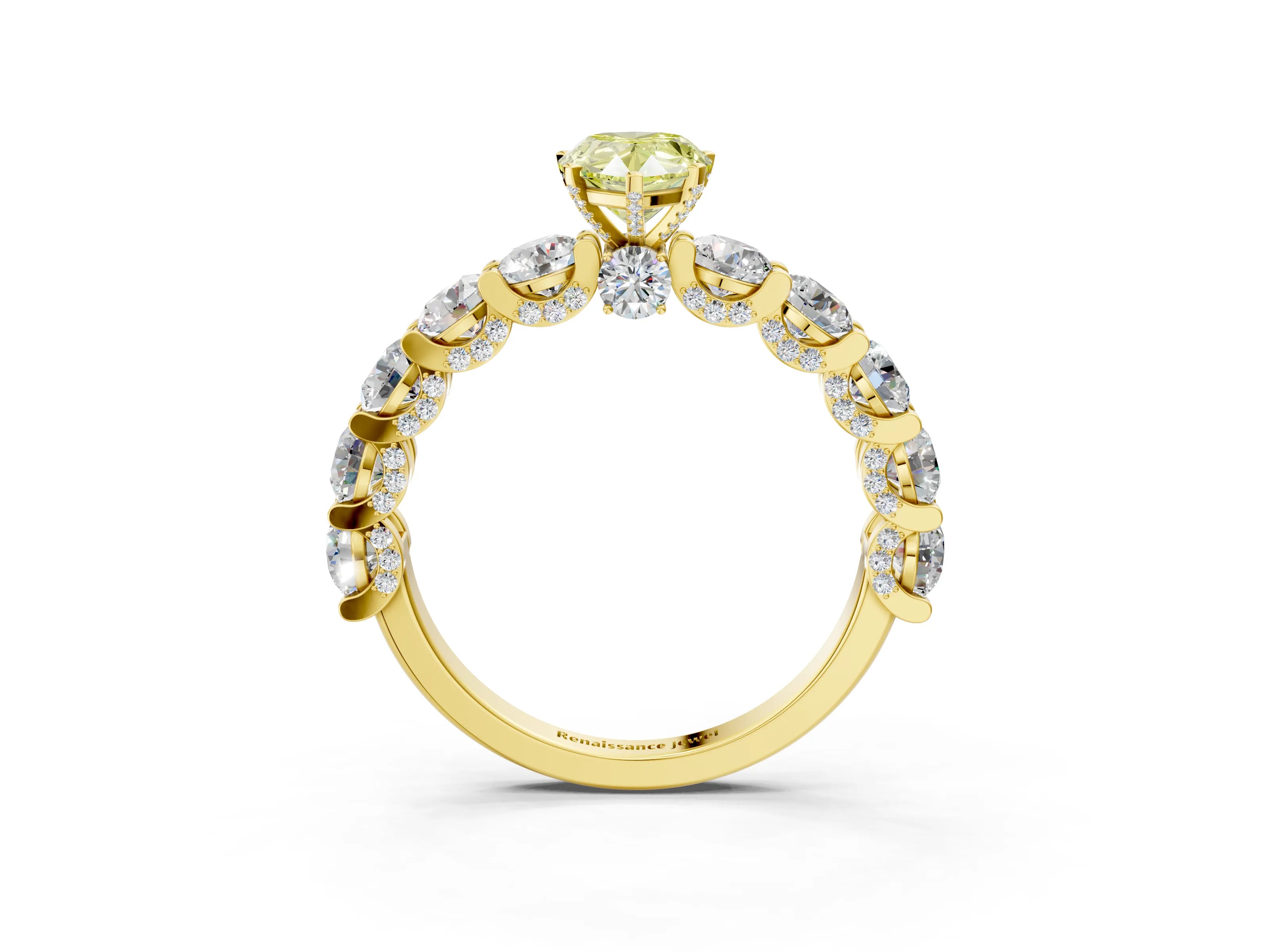 Yellow gold Fancy Yellow Pear Cut Diamond Side Stone Engagement Ring with Four-Prong Setting_39
