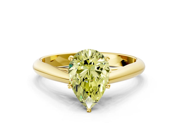 Yellow gold Fancy Yellow Pear Cut Diamond Solitaire Engagement Ring with Cathedral Setting and Four-Prong Mount