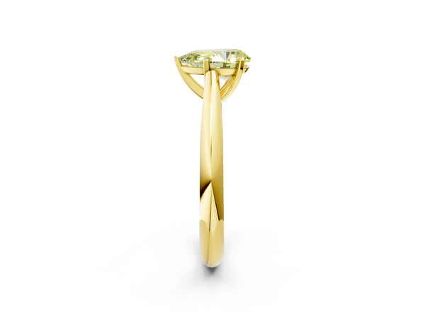Yellow gold Fancy Yellow Pear Cut Diamond Solitaire Engagement Ring with Cathedral Setting and Four-Prong Mount