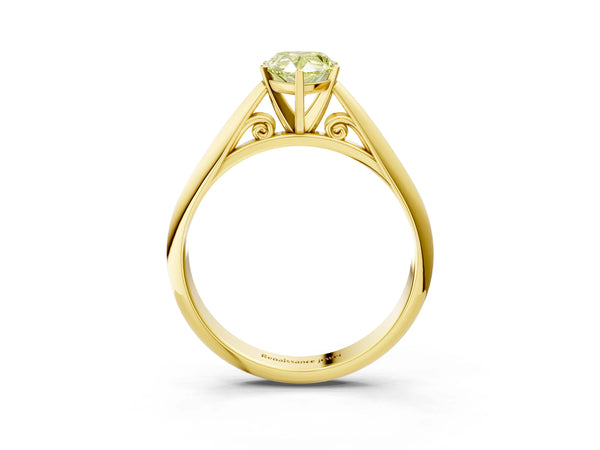 Yellow gold Fancy Yellow Pear Cut Diamond Solitaire Engagement Ring with Cathedral Setting and Four-Prong Mount