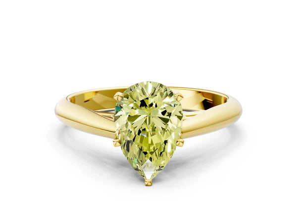 Yellow gold Fancy Yellow Pear Cut Diamond Solitaire Engagement Ring with Cathedral Setting and Four-Prong Mount