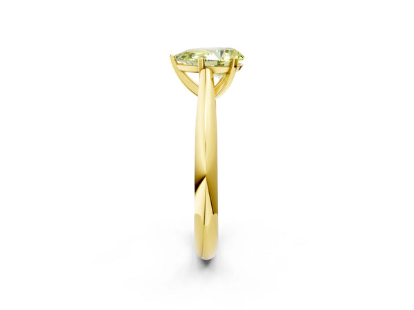 Yellow gold Fancy Yellow Pear Cut Diamond Solitaire Engagement Ring with Cathedral Setting and Four-Prong Mount