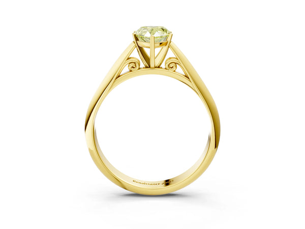 Yellow gold Fancy Yellow Pear Cut Diamond Solitaire Engagement Ring with Cathedral Setting and Four-Prong Mount