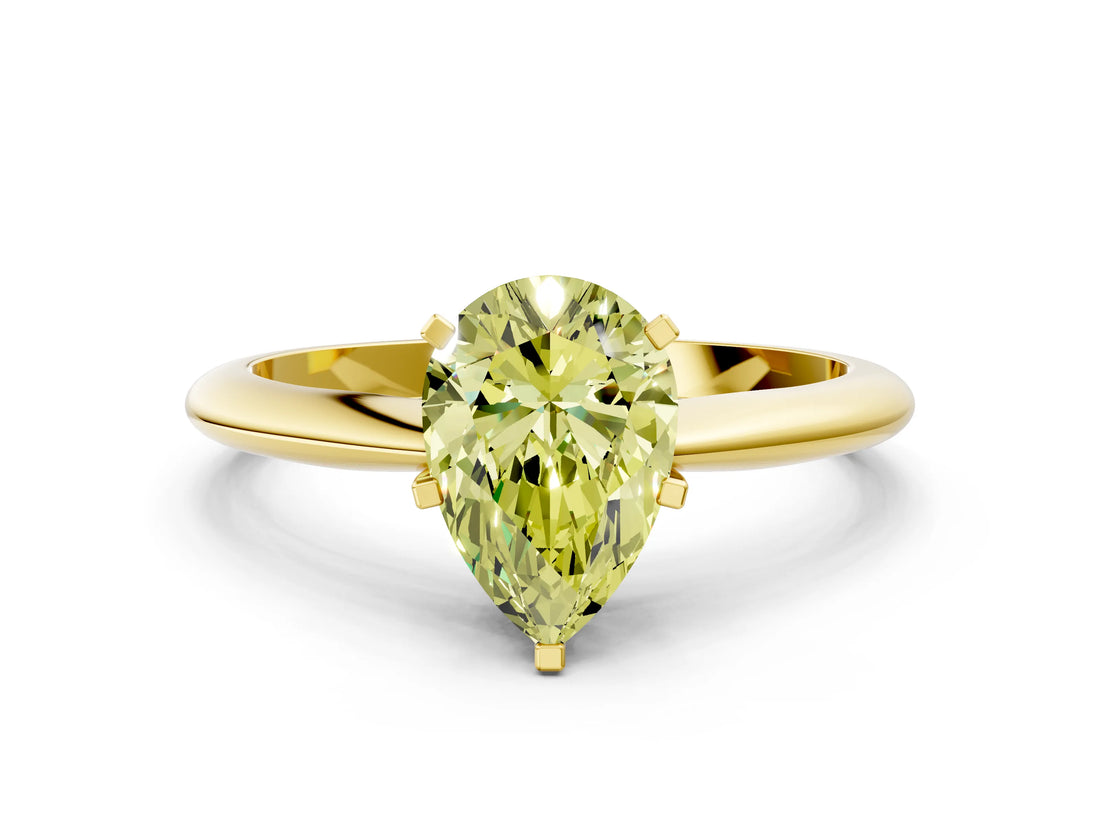 Yellow gold Fancy Yellow Pear Cut Diamond Solitaire Engagement Ring with Classic Band and Four-Prong Setting_104