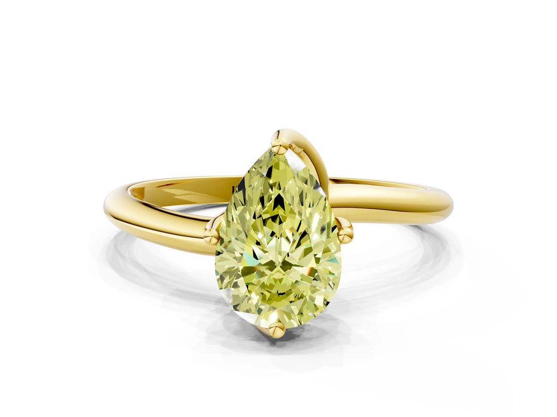 Yellow gold Fancy Yellow Pear Cut Diamond Solitaire Engagement Ring with Four-Prong Setting and Classic Band_20