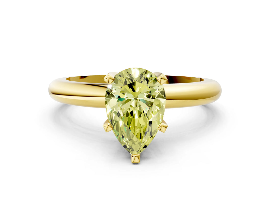 Yellow gold Fancy Yellow Pear Cut Diamond Solitaire Engagement Ring with Round Band and Four-Prong Setting_159