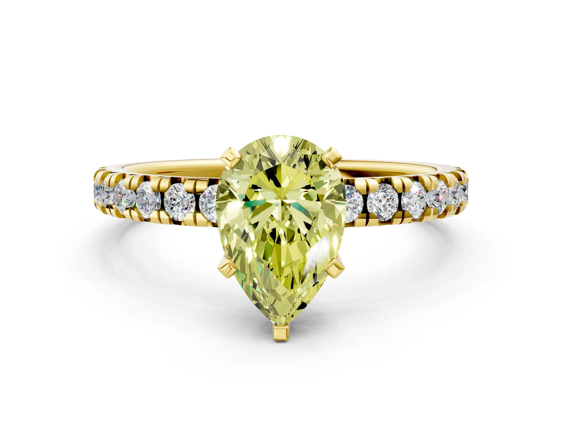 Yellow gold Fancy Yellow Pear Cut Diamond Solitaire Pavé Engagement Ring with Round Band and Prong Setting_67