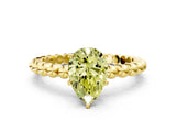Yellow gold Fancy Yellow Pear Cut Diamond Solitaire Ring with Beaded Band and Prong Setting_313