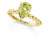 Yellow gold Fancy Yellow Pear Cut Diamond Solitaire Ring with Beaded Band and Prong Setting_314
