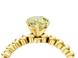 Yellow gold Fancy Yellow Pear Cut Diamond Solitaire Ring with Beaded Band and Prong Setting_317