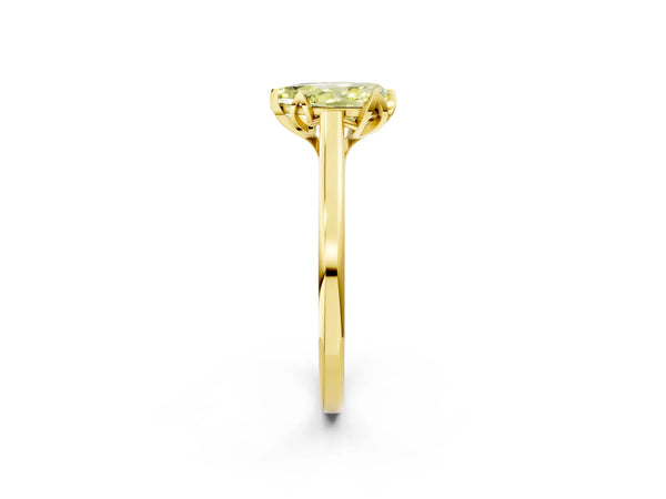 Yellow gold Fancy Yellow Pear Cut Diamond Solitaire Ring with Flower Prong Setting and Classic Band