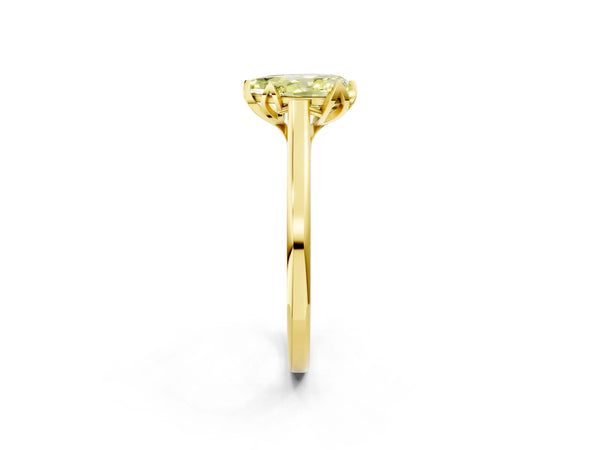 Yellow gold Fancy Yellow Pear Cut Diamond Solitaire Ring with Flower Prong Setting and Classic Band