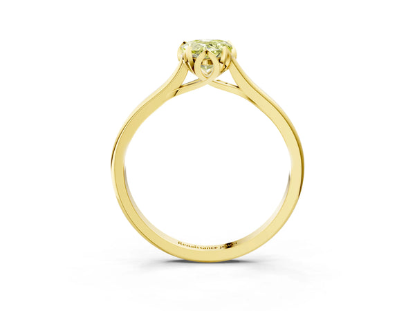 Yellow gold Fancy Yellow Pear Cut Diamond Solitaire Ring with Flower Prong Setting and Classic Band