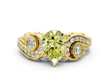 Yellow gold Fancy Yellow Pear Cut Diamond Solitaire Ring with Milgrain Pavé Band and Four-Prong Setting_182