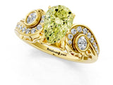 Yellow gold Fancy Yellow Pear Cut Diamond Solitaire Ring with Milgrain Pavé Band and Four-Prong Setting_183