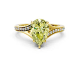 Yellow gold Fancy Yellow Pear Cut Diamond Solitaire Ring with Pavé Band and Prong Setting_12