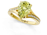Yellow gold Fancy Yellow Pear Cut Diamond Solitaire Ring with Pavé Band and Prong Setting_13