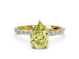 Yellow gold Fancy Yellow Pear Cut Diamond Solitaire Ring with Pave Band and Four Prong Setting_104