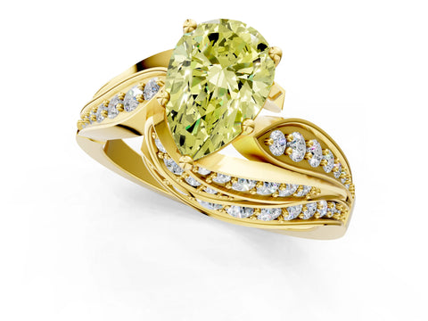 Yellow gold Fancy Yellow Pear Cut Diamond Solitaire Ring with Prong Setting and Twisted Pavé Band_1