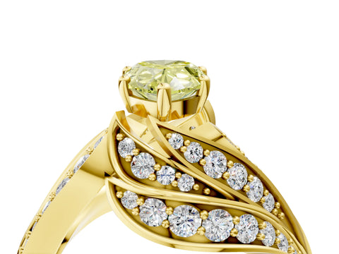 Yellow gold Fancy Yellow Pear Cut Diamond Solitaire Ring with Prong Setting and Twisted Pavé Band_4