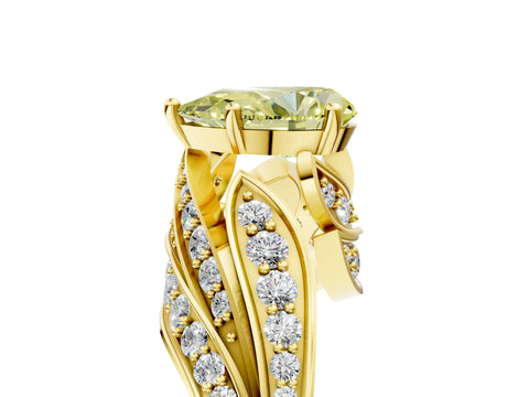 Yellow gold Fancy Yellow Pear Cut Diamond Solitaire Ring with Prong Setting and Twisted Pavé Band_5