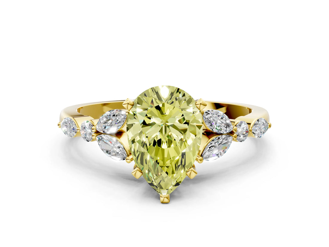 Yellow gold Fancy Yellow Pear Cut Diamond Solitaire Ring with Side Stones and Four-Prong Setting_50