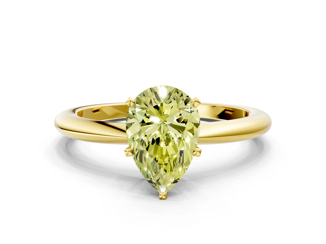Yellow gold Fancy Yellow Pear Cut Diamond Solitaire Ring with Six-Prong Setting and Classic Band_249
