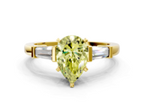 Yellow gold Fancy Yellow Pear  Cut Diamond Solitaire Ring with Tapered Baguette Accents and Four-Prong Setting_58